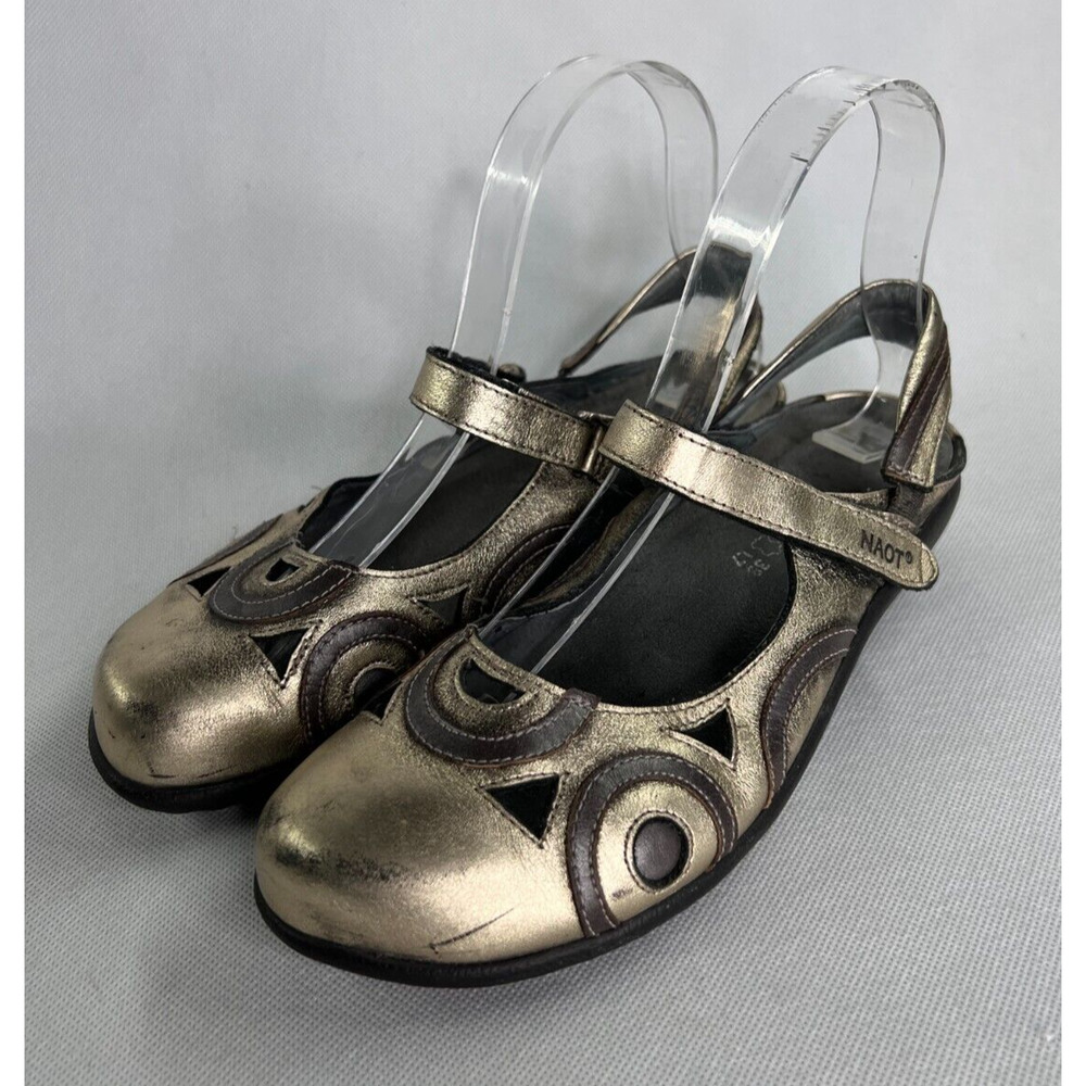 Naot Shoes Womens 38 Koru Rongo Slingback Mary Jane Gold Leather Casual Slip On